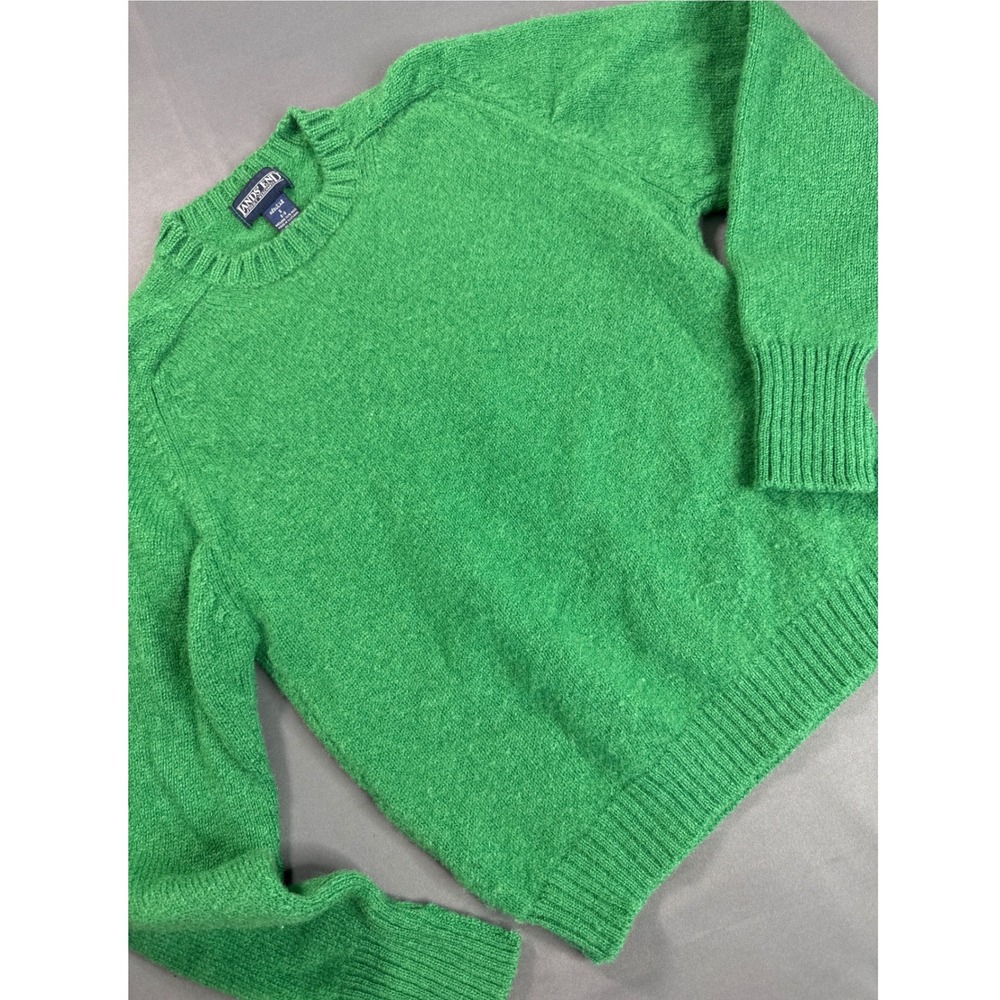 Lands' End Green Wool Sweater Made in Scotland Vintage 90s Crewneck Size 6 8 M